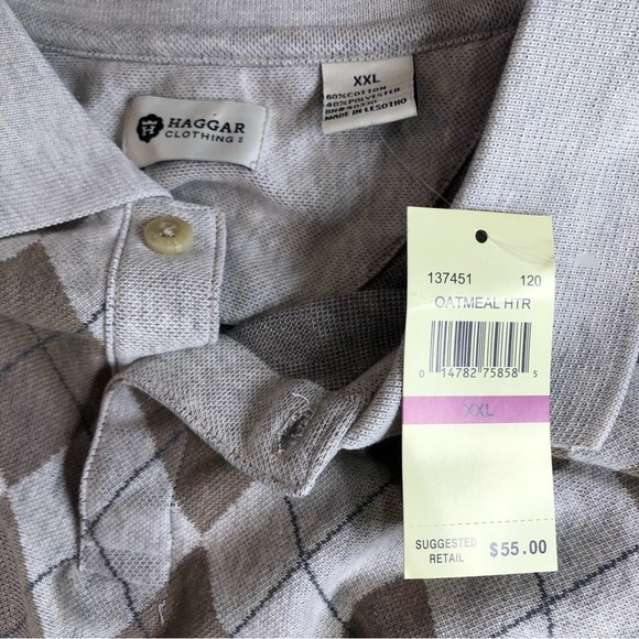 NWT Haggar argyle collared polo sweater two button oatmeal heather Size XXL - Picture 4 of 8